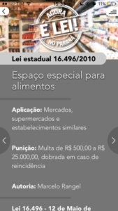 Screenshot da área de textos do aplicativo Agora É Lei No Paraná